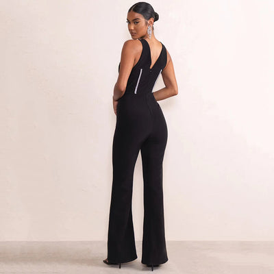 Jumpsuit Bandage Escotado con Espalda Descubierta y Diamantes - Image 4
