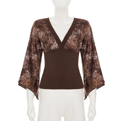 Blusa Retro Estilo Americano con Estampado Floral y Cintura Ajustada - Image 14