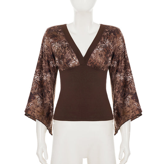 Blusa Retro Estilo Americano con Estampado Floral y Cintura Ajustada - Image 14