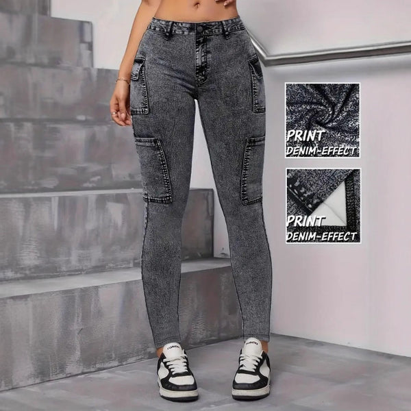 Jeans Elegantes con Tela Multielástica e Impresión Digital Denim