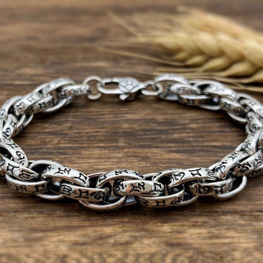 Pulsera Retro para Hombre con Anillos Entrelazados y Seis Caracteres de Sabiduría