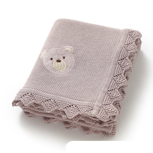 Manta Tejida Infantil con Bordado de Osito Adorable - Image 2