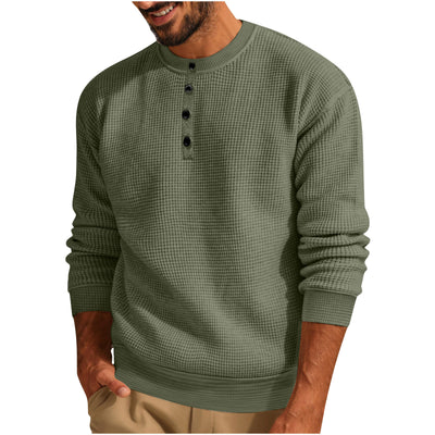 Camiseta Henley Suelta de Algodón Texturizado Manga Larga - Image 34