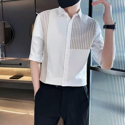 Camisa Casual Slim Fit con Parches y Rayas para Hombre - Image 3