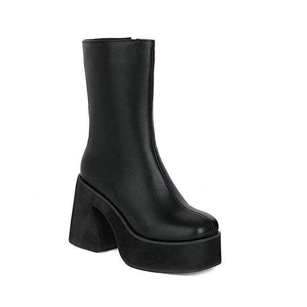 Botines para Mujer con Tacón Alto Grueso y Plataforma - Patrón Leche - Image 10