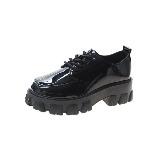Zapatos Plataforma Estilo Universitario en Cuero Negro