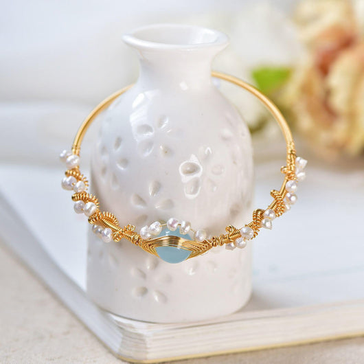 Pulsera de Perlas Dorada Tejida - Estilo Vintage Elegante - Image 5