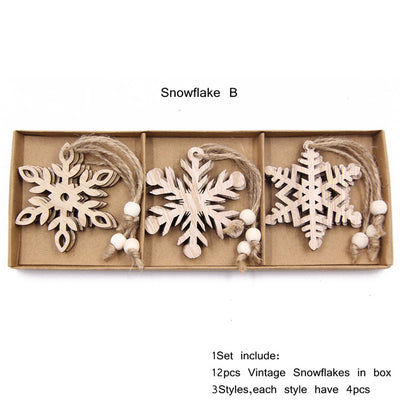 Caja de 12 Adornos Navideños de Madera con Diseños de Copos de Nieve - Image 10