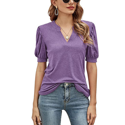 Blusa Casual Mujer Cuello V con Mangas Abullonadas Suelta - Image 3