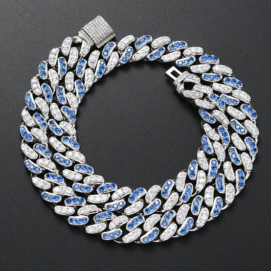 Cadena Cubana de Circonio Blanco y Aguamarina de 12mm - Image 13