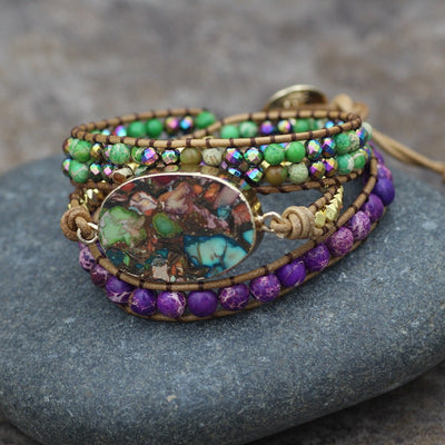 Pulsera Bohemia Multicapa Tejida en Turquesa - Colgante Artesanal de 3 Capas