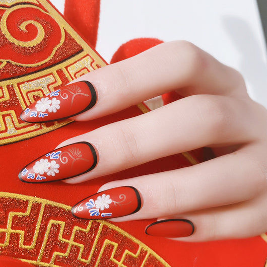 Uñas Postizas Estilo Chino Rojo Brillante - Parches de Manicura Artística - Image 10