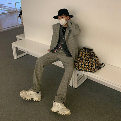 Traje Cuadros Hombre Corte Suelto Estilo Coreano - Image 11