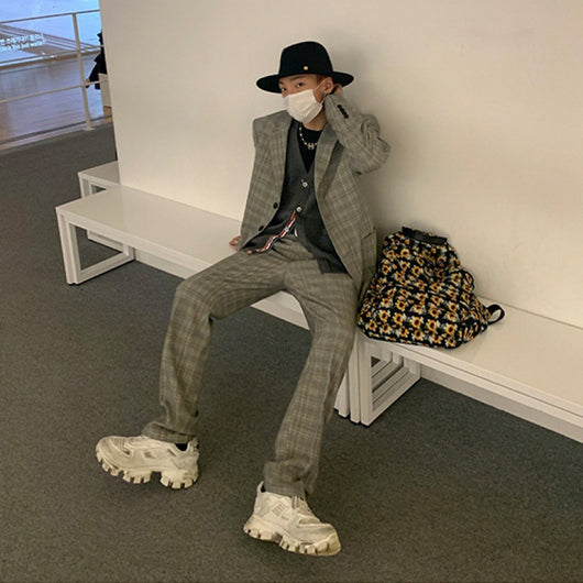 Traje Cuadros Hombre Corte Suelto Estilo Coreano - Image 11