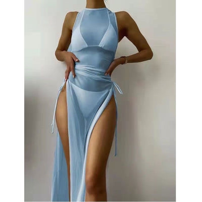 Traje de Baño Tres Piezas con Malla y Abertura Lateral - Image 4