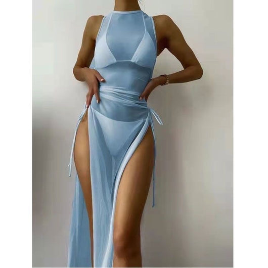Traje de Baño Tres Piezas con Malla y Abertura Lateral - Image 4