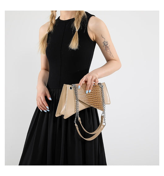 Cartera Cuadrada de Cuero Brillante con Patrón de Piedra para Mujer - Image 20