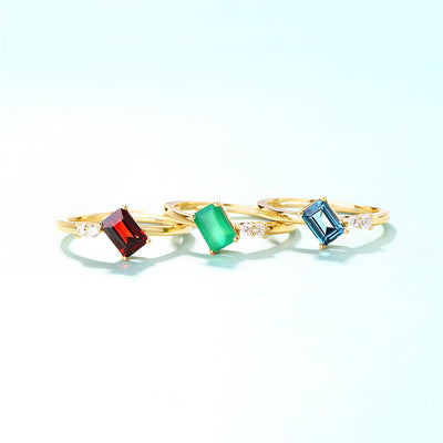 Anillo Cuadrado de Plata Esterlina con Ágata Verde y Baño de Oro 9K para Mujer - Image 10