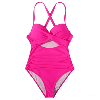 Traje de Baño de Talla Grande para Mujer con Hombros Descubiertos y Estampado Multicolor - Image 3