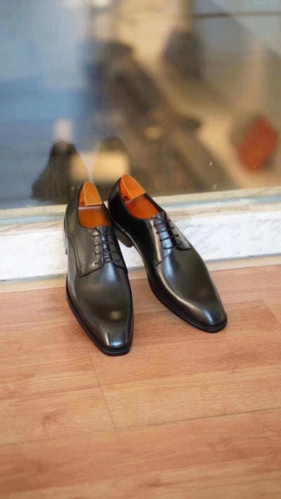 Zapatos de Cuero Vintage con Punta Cuadrada para Hombre - Image 13