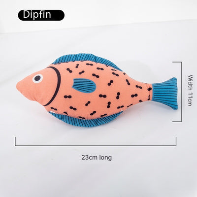 Blue star-spotted fish cat toy with orange fins and tail, 23cm long and 9cm wide, filled with catnip. - Image 4