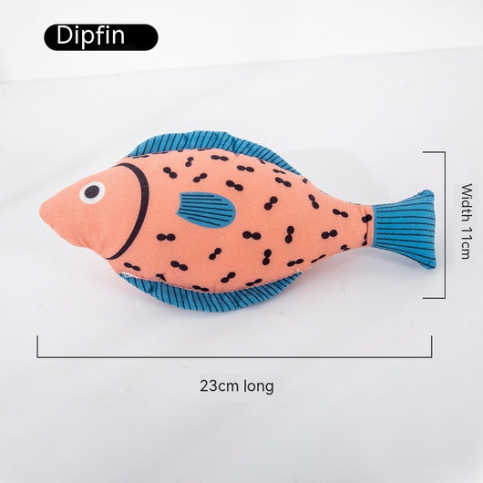 Blue star-spotted fish cat toy with orange fins and tail, 23cm long and 9cm wide, filled with catnip. - Image 4