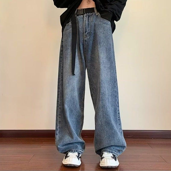 Pantalones Vaqueros Vintage Rectos Unisex con Cinturón - Corte Holgado Clásico