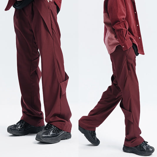 Pantalones Rectos Acampanados con Drapeado Casual