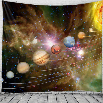 Starry night galaxy tapestry with purple and blue hues, featuring two silhouetted figures on a reflective shore. - Image 3