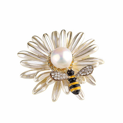 Broche Floral Silvestre con Perla Genuina y Abeja - Accesorio Elegante para Vestidos - Image 9