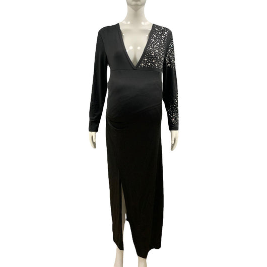 Vestido Premamá Elegante con Strass y Manga Larga - Image 10