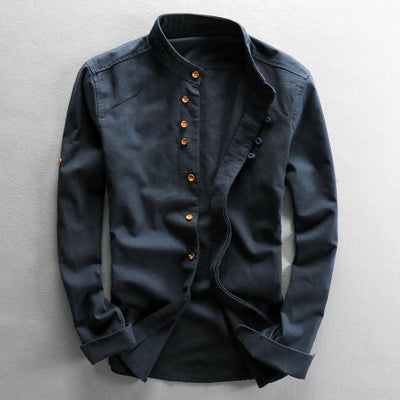 Camisa de Lino Casual Hombre Cuello Mao Estilo Asiático - Image 5