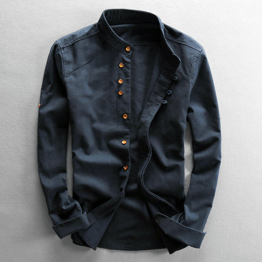 Camisa de Lino Casual Hombre Cuello Mao Estilo Asiático - Image 5