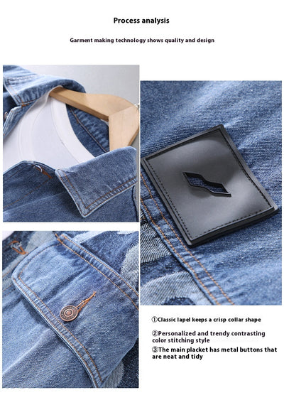 Chaqueta Denim Oversized Estilo Coreano con Costuras Artesanales para Hombre - Image 10