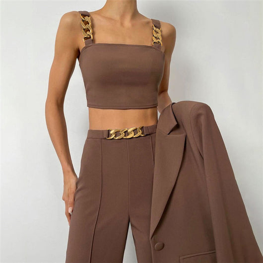 Conjunto de Pantalón Casual Cintura Alta con Top Tubo Encadenado - Image 11