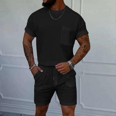 Conjunto Deportivo Casual: Shorts y Playera Waffle Cuello Redondo con Bolsillo - Image 3