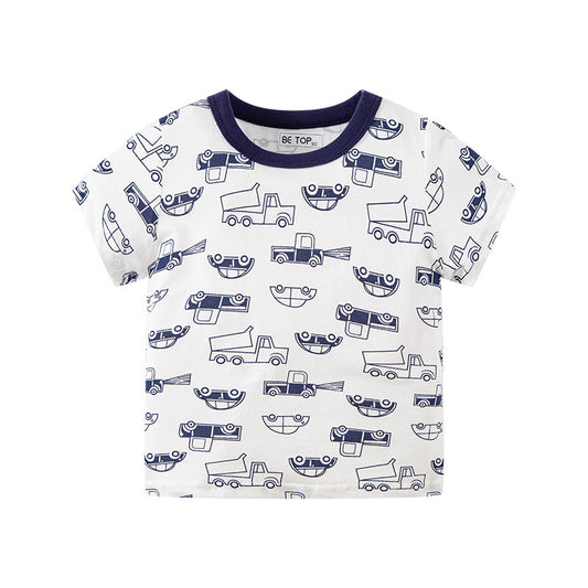 Playera Infantil con Estampado de Auto - Manga Corta para Niños