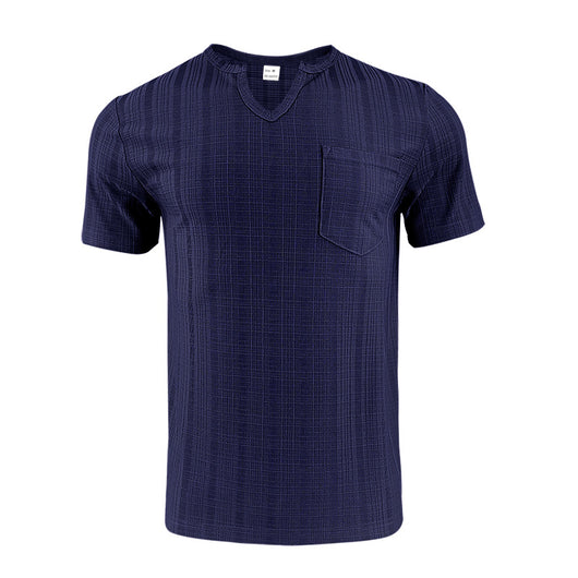 Camiseta Hombre Bambú Lino Artificial Suelta Transpirable Cuello V Manga Corta - Image 10