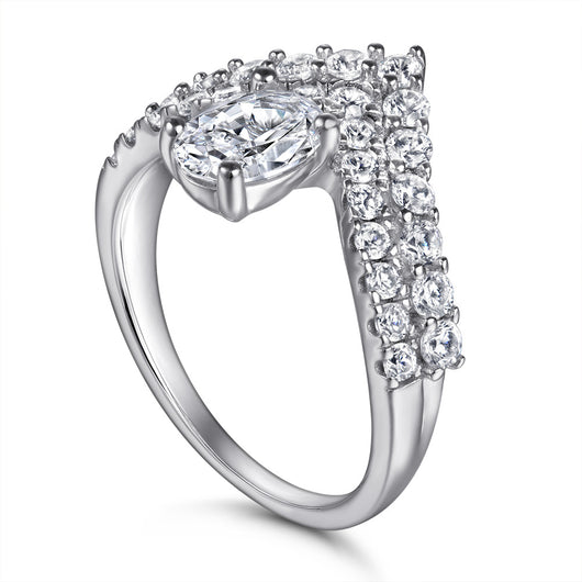 Anillo de Diamantes Doble Fila en V de Circón - Image 4