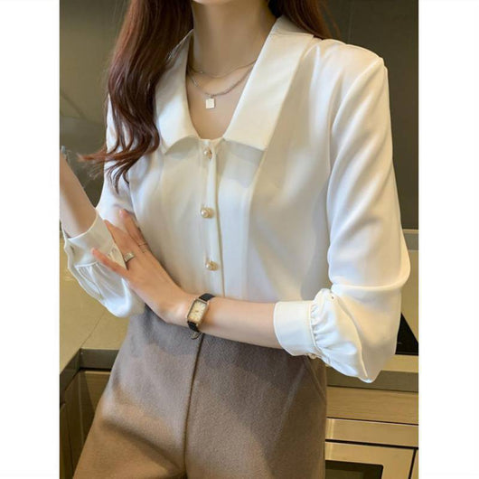 Blusa de Satén Estilo Coreano con Mangas Largas y Temperamento Exclusivo - Image 12