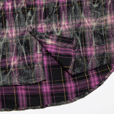Camisa de Cuadros Tie-Dye Desgastada de Manga Larga para Hombre - Image 4