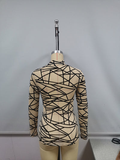Blusa Slim Elegante de Cuello Alto con Malla y Efecto Flocking - Image 2