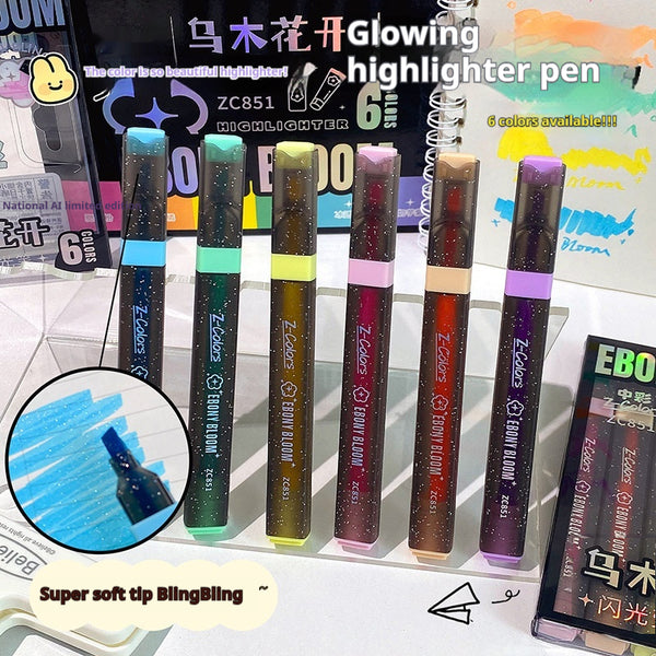 Set de Marcadores Fluorescentes Minimalista Brillante 6 Colores para Estudiantes
