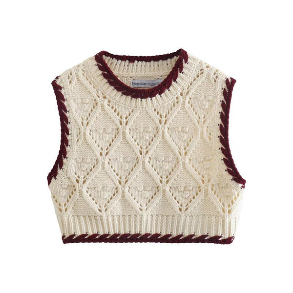 Chaleco Retro Cuello Redondo con Estampado de Rombos para Mujer