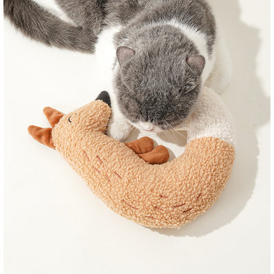 C-shaped plush fox pet toy with textured brown body, white tail tip, and embroidered face, measuring 23.5cm tall. - Image 11