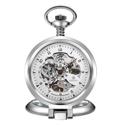 Reloj de Bolsillo Mecánico Manual Esqueleto con Grabado Romano - Image 9