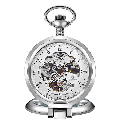 Reloj de Bolsillo Mecánico Manual Esqueleto con Grabado Romano - Image 9