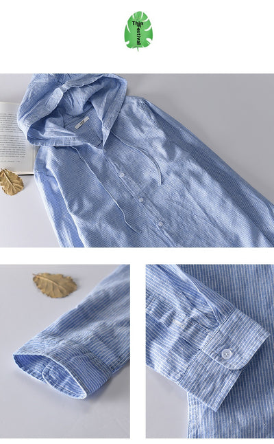 Camisa Casual con Capucha de Algodón y Lino para Hombre - Image 15