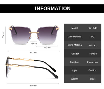 Frameless oversized square sunglasses with brown gradient lenses and gold-tone metal temples, featuring decorative black studs. - Image 11