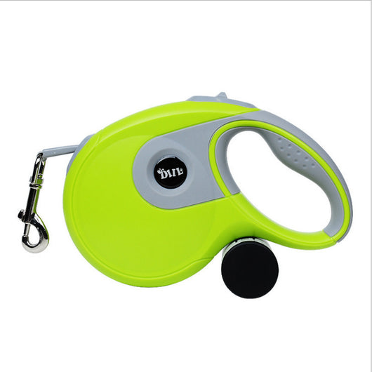 Blue and grey retractable dog leash with a black waste bag dispenser and a silver metal clip. - Image 17
